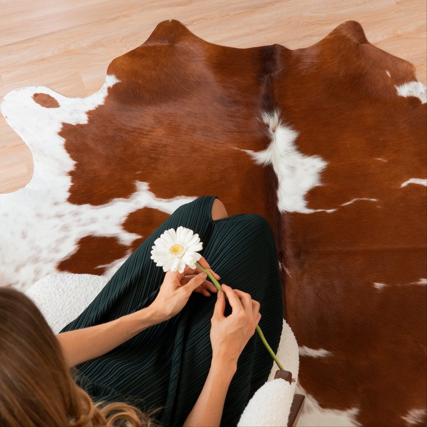 Brown and White Cowhide Rug