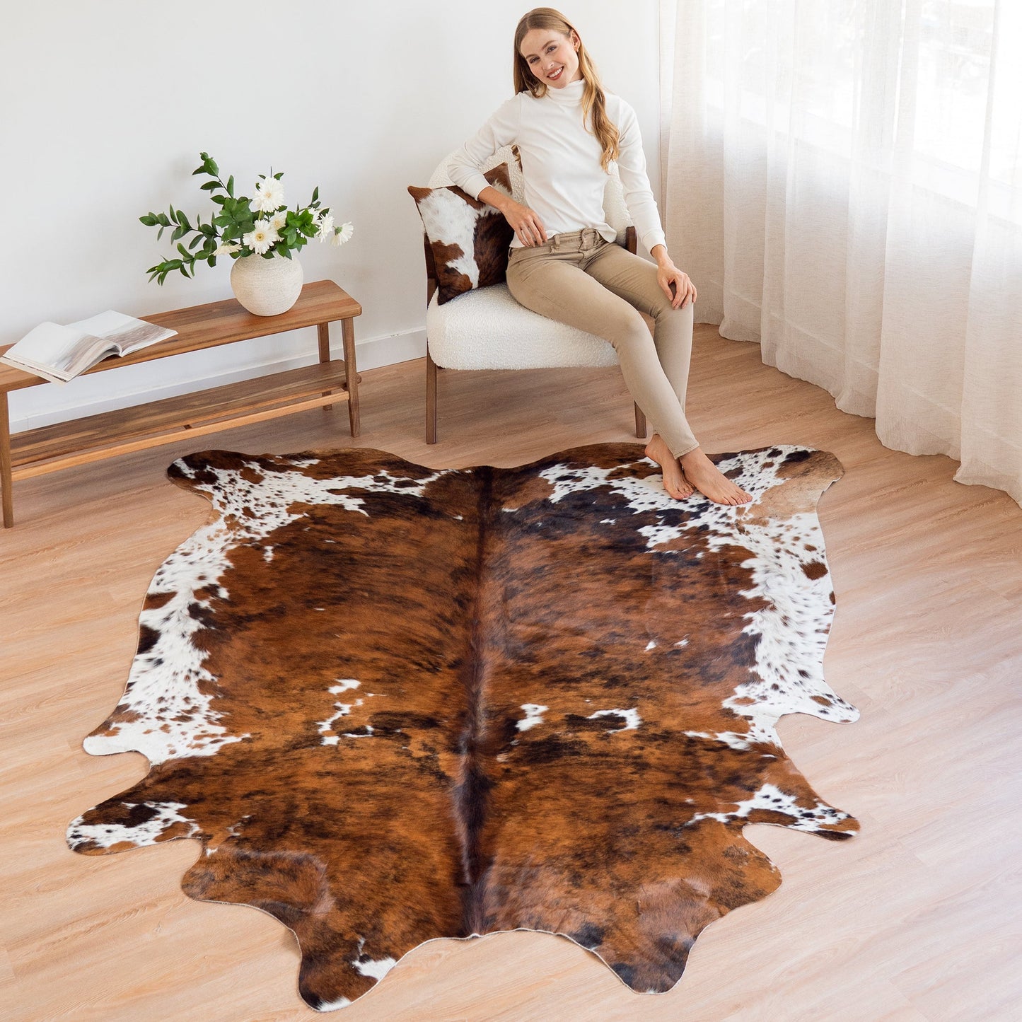 Cowhide Rug Tricolor Brindle Mix