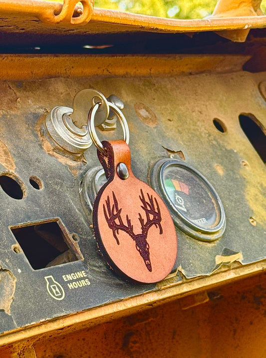 Deer Skull Leather Keychain