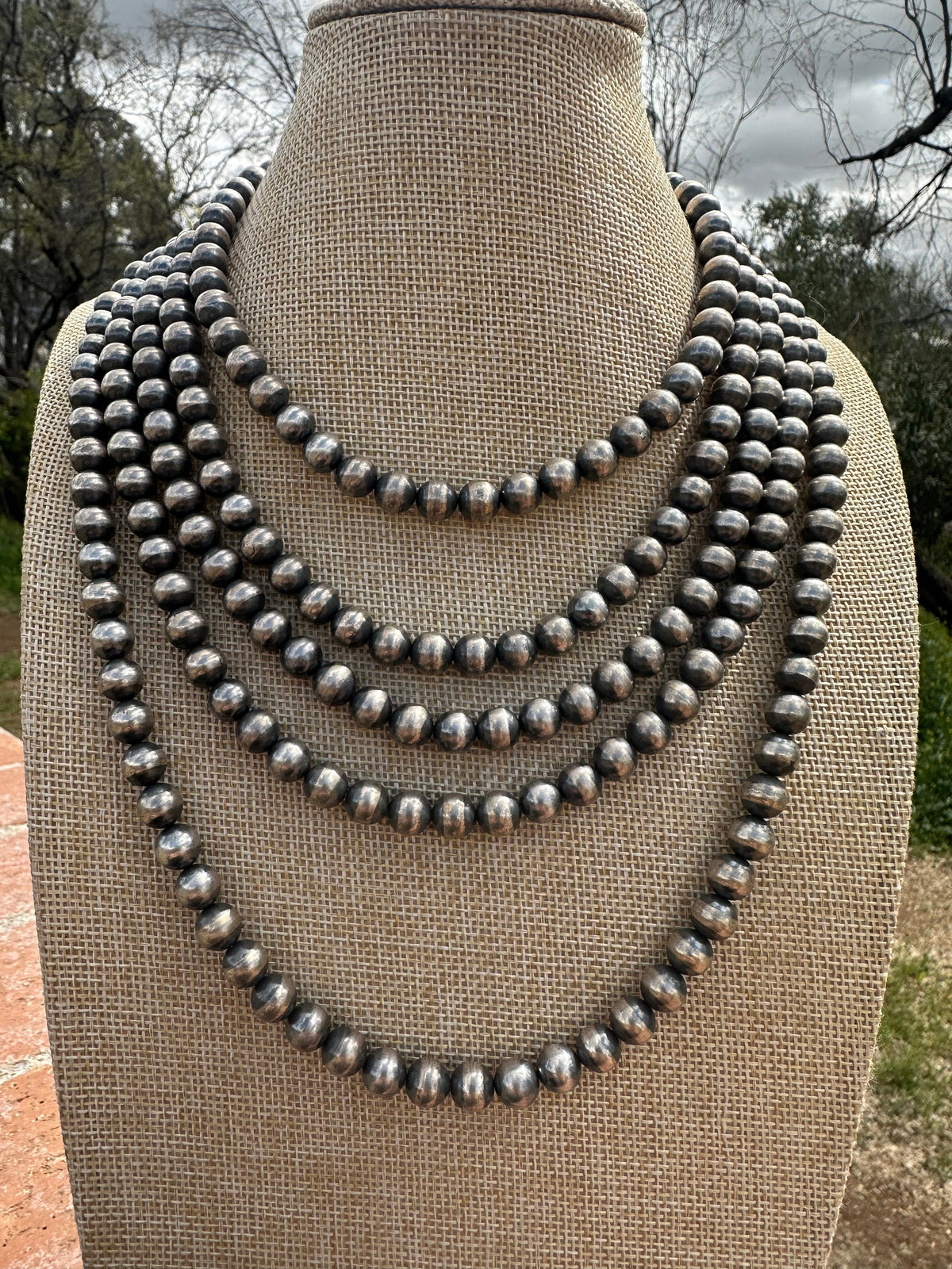 Handmade 8mm Sterling Silver Pearl Style Beaded Necklace w/ 2 inch extender