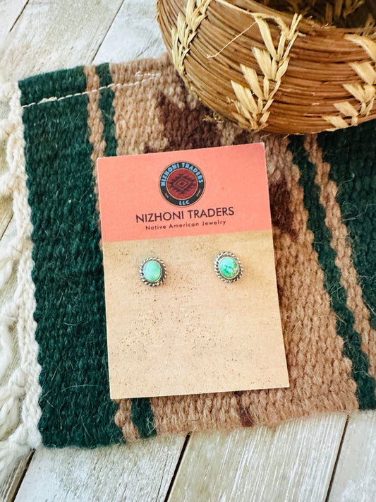 Navajo Sonoran Mountain Turquoise & Sterling Silver Stud Earrings