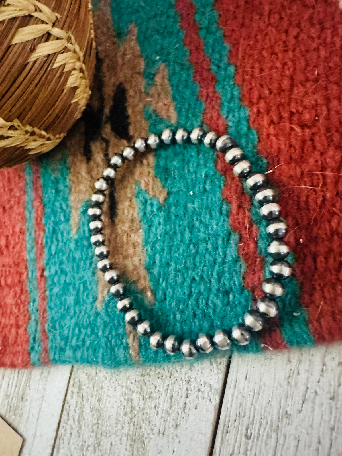 Handcrafted Sterling Silver 5mm 7.5”Pearl Beaded Stretch Bracelet