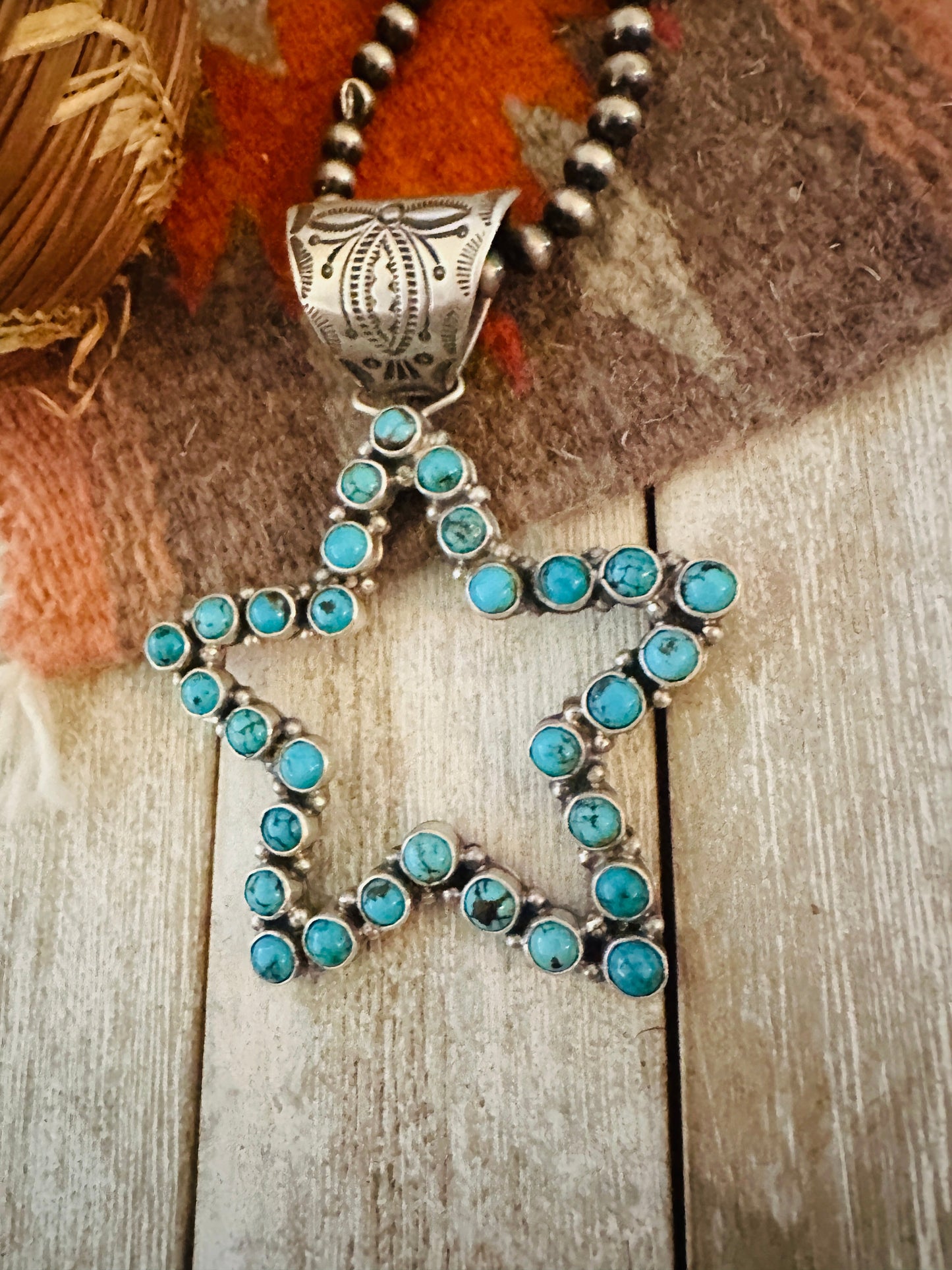 Handcrafted Turquoise and Sterling Silver Star Pendant by Charles Johnson