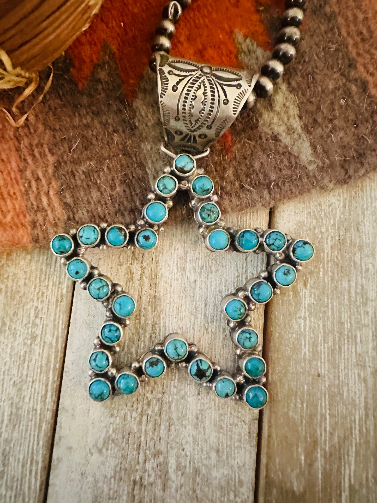 Handcrafted Turquoise and Sterling Silver Star Pendant by Charles Johnson