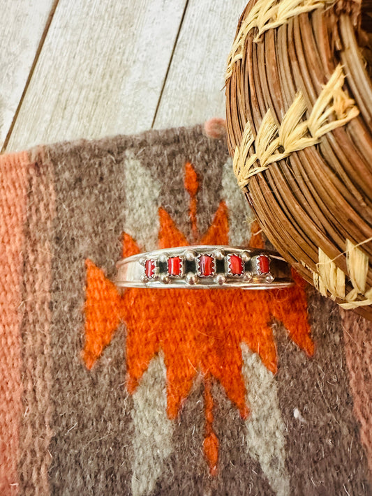 Navajo Sterling Silver & Coral Baby Cuff Bracelet