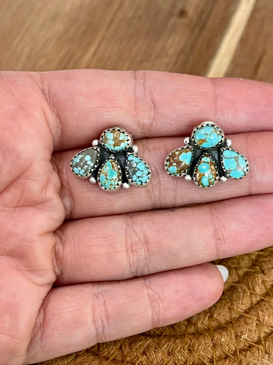 Handcrafted Sterling Silver & Number 8 Turquoise “Mini Backroads” Stud Earrings