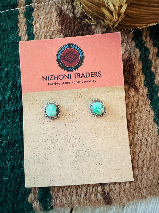 Navajo Sonoran Mountain Turquoise & Sterling Silver Stud Earrings