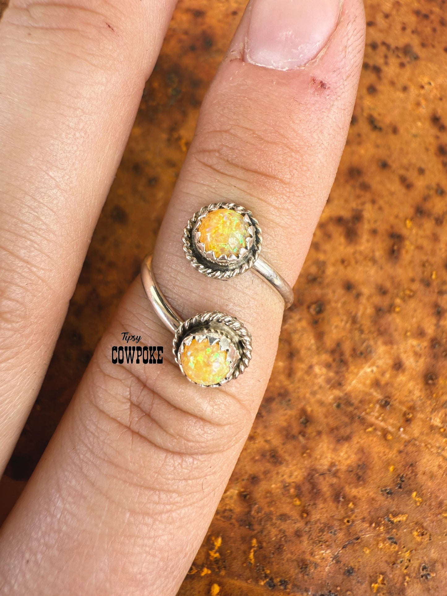 Double Daisy Yellow Opal Adjustable Ring