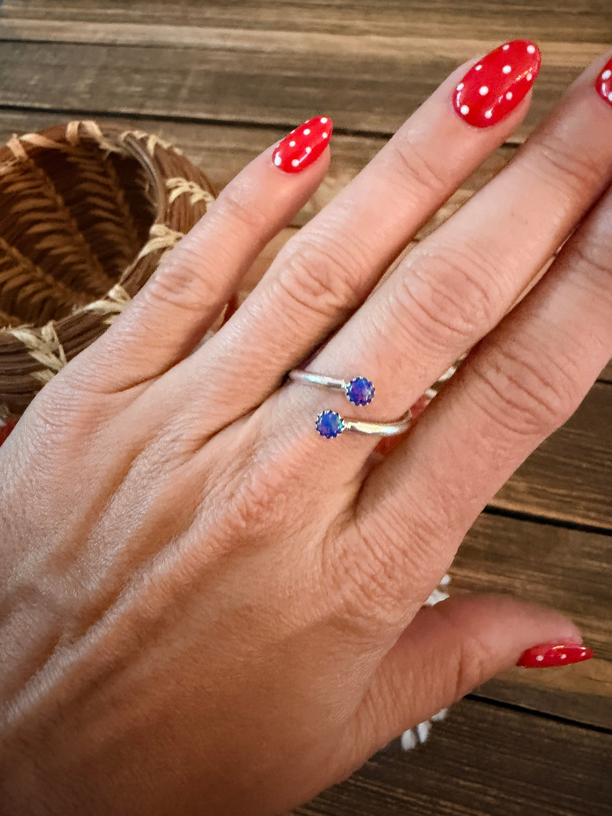 Handcrafted Dark Blue Opal & Sterling Silver Adjustable Ring