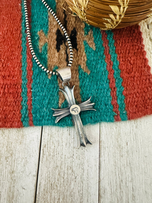 Navajo Sterling Silver Bear Cross Pendant by Chimney Butte