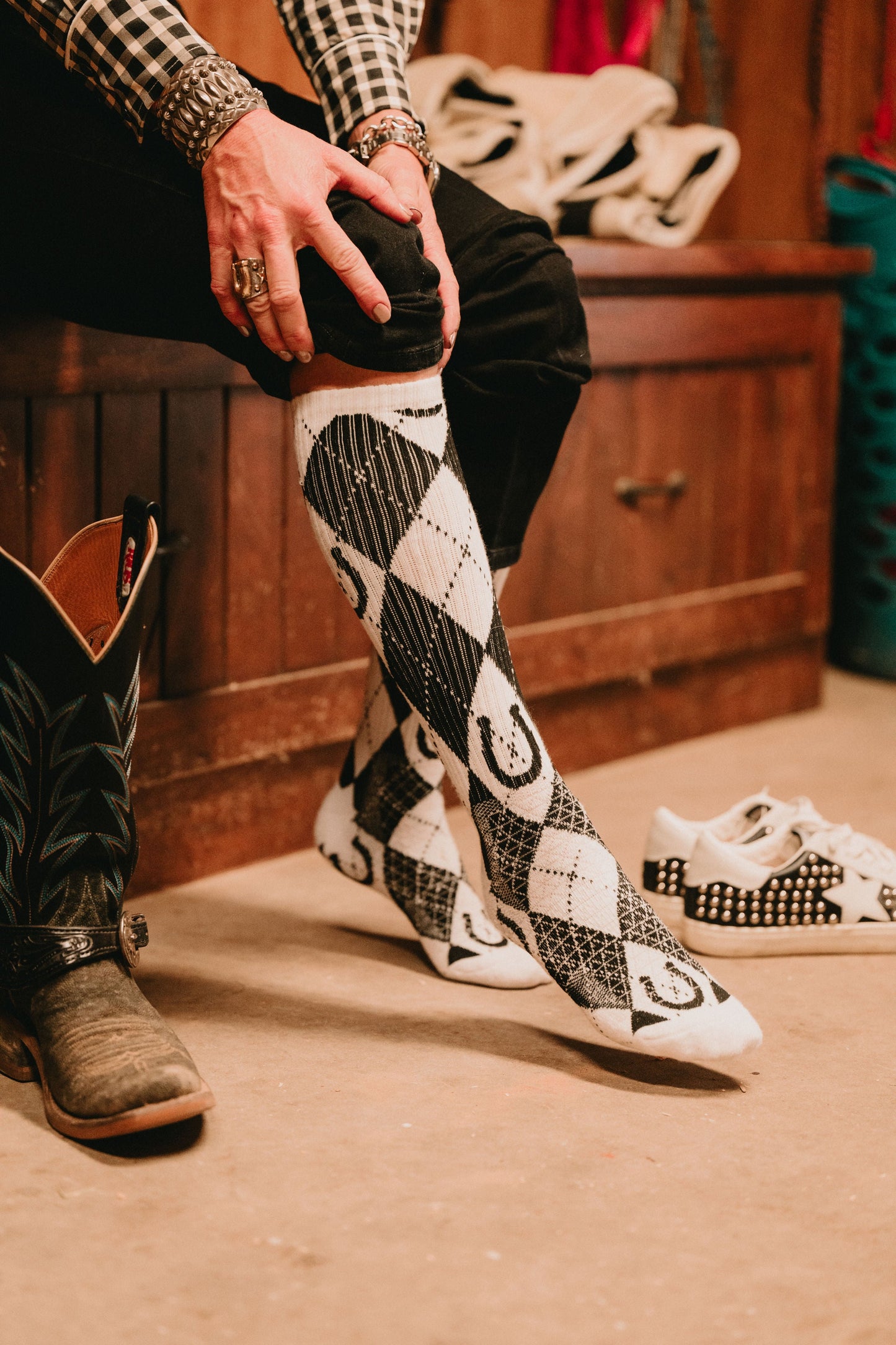 Lucky Argyle Blk/White Performance Boot Socks