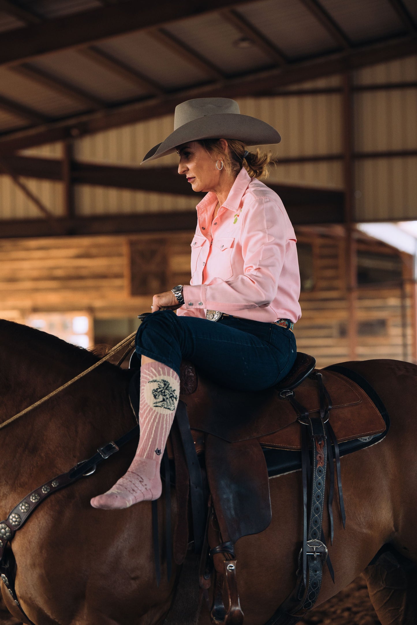 Fringe Bucking Dusty Pink Performance Boot Socks