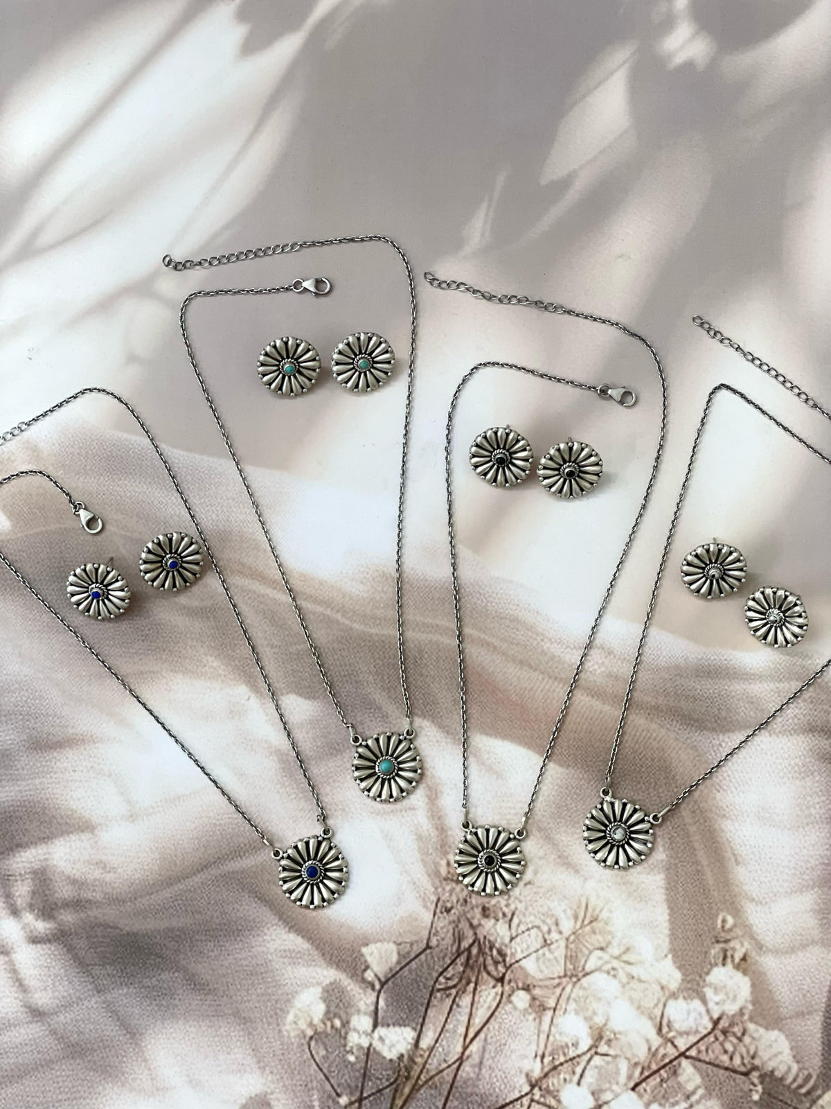 Handmade Sterling Silver Multi Stone Necklace Post Earring Set with Signed Nizhoni