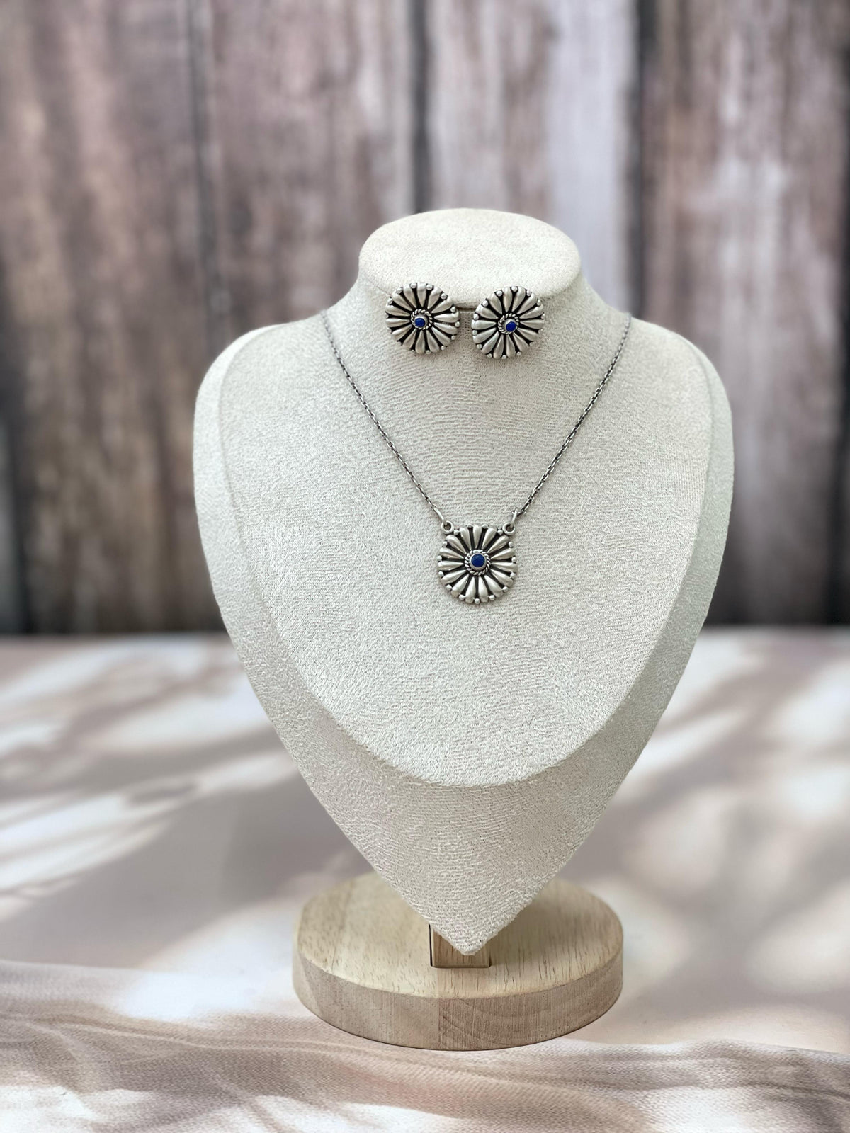 Handmade Sterling Silver Multi Stone Necklace Post Earring Set with Signed Nizhoni