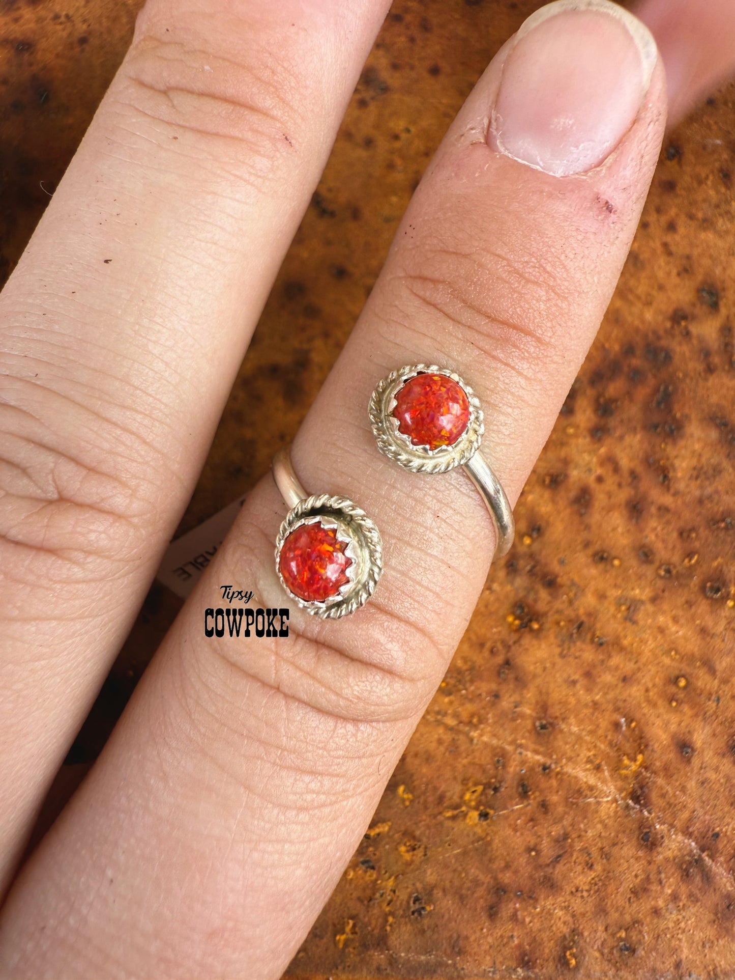 Double Daisy Red Opal Adjustable Ring