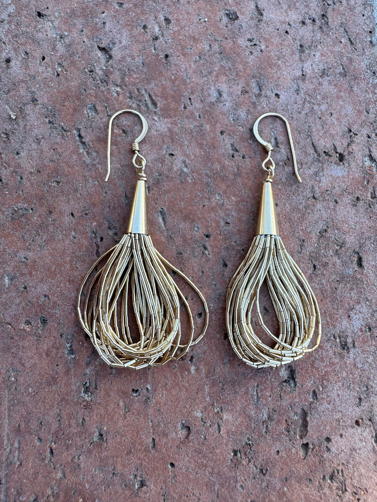 Handmade Liquid Gold 20 Strand Wire Earrings