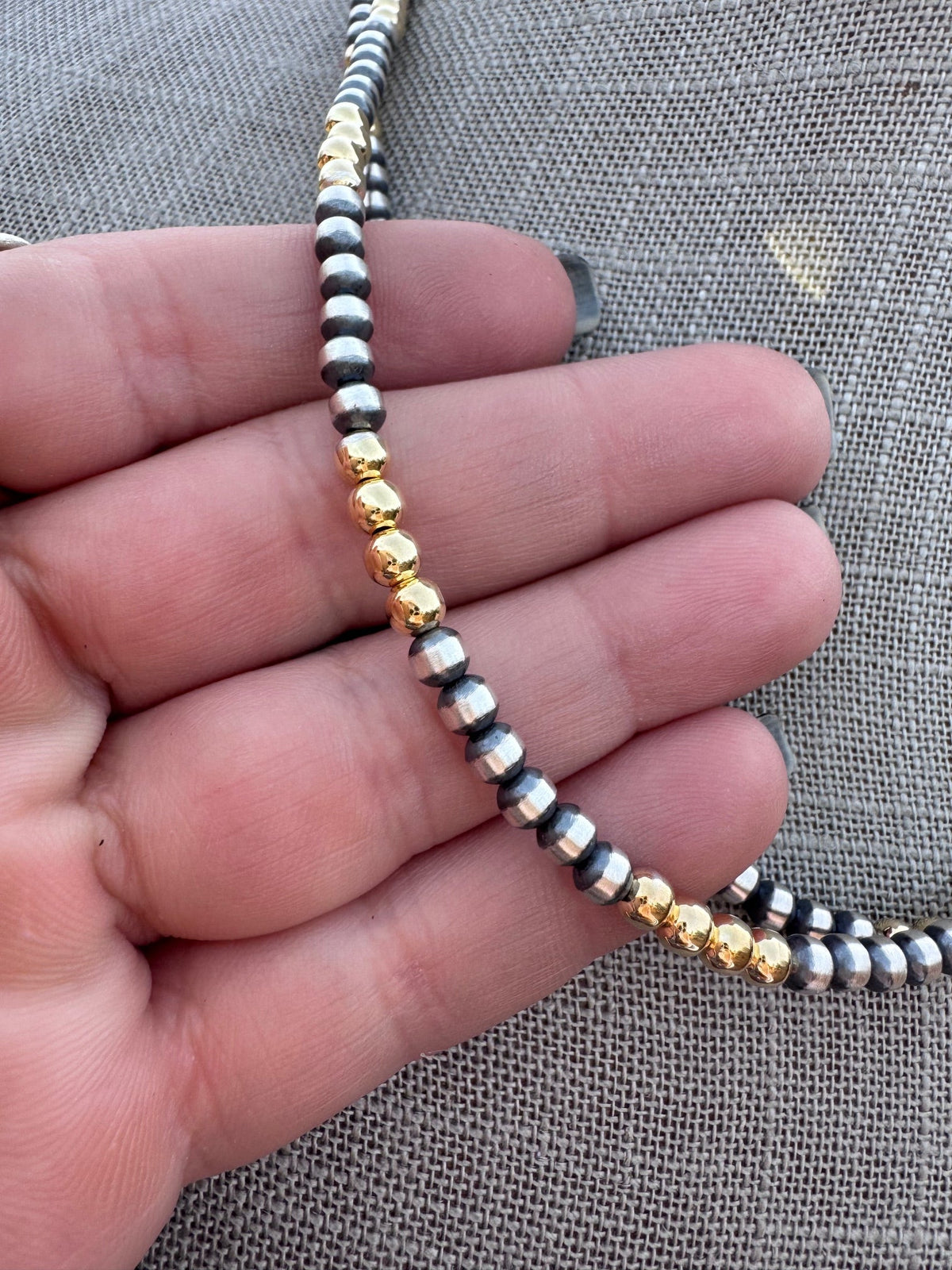 Handcrafted Sterling Silver & Gold Overlay 4mm Beaded Necklace