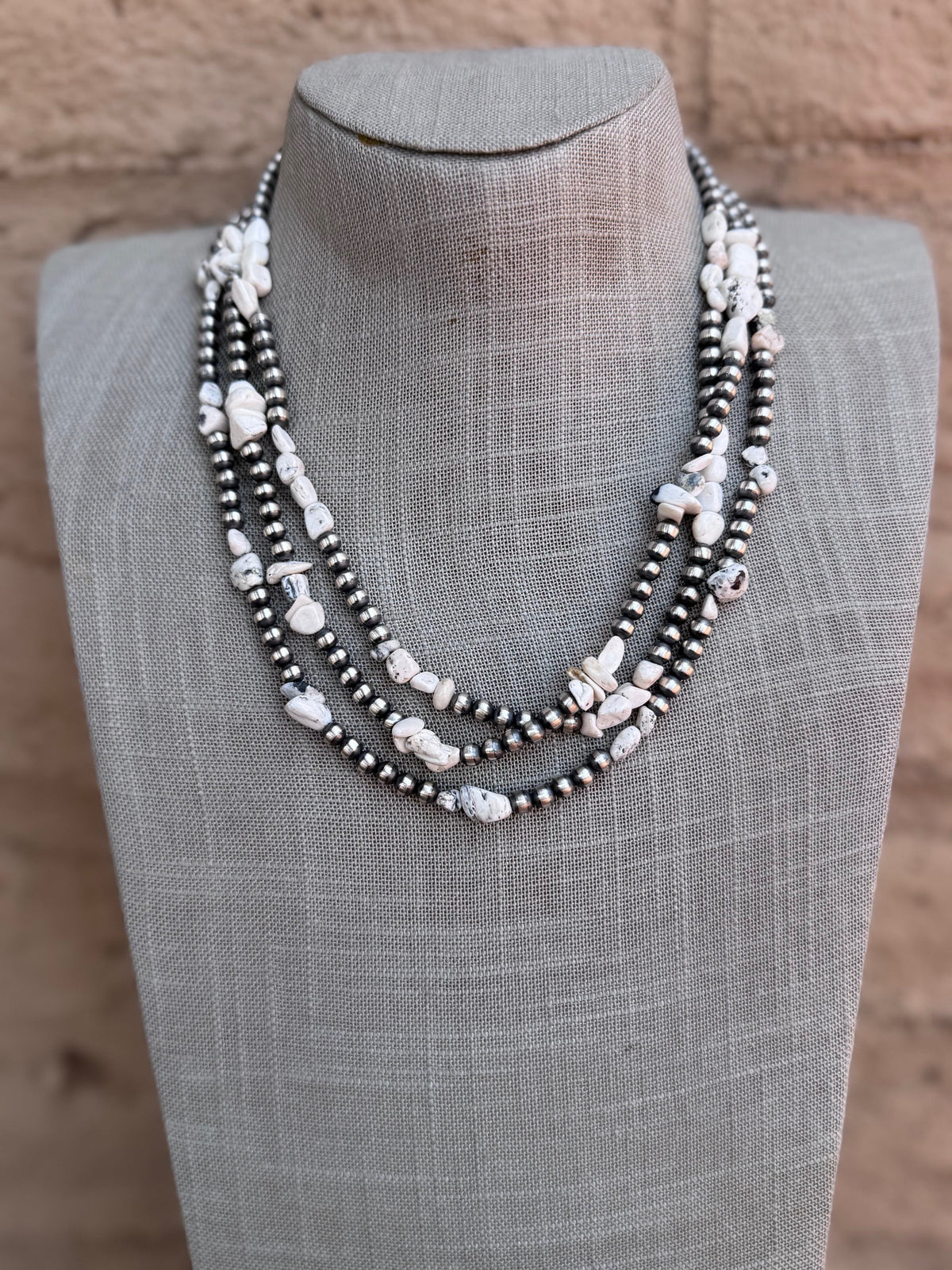 Handcrafted Sterling Silver & White Buffalo 5mm Beaded Necklace
