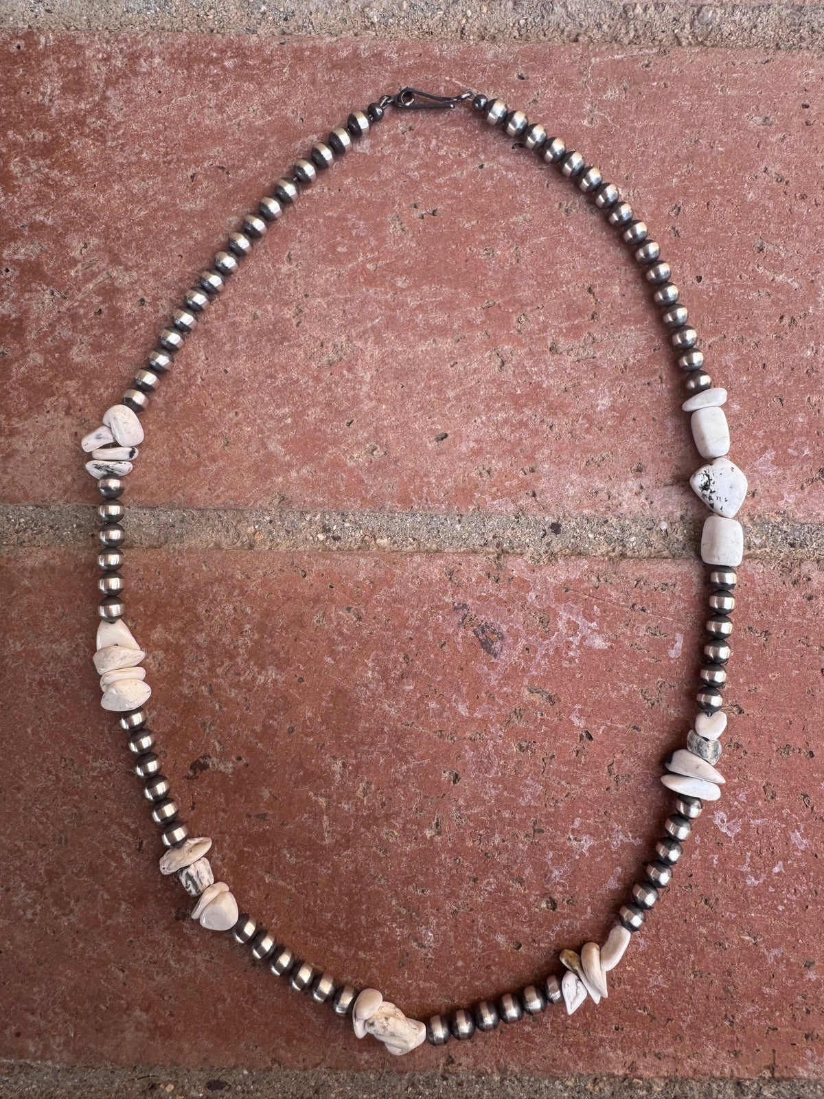 Handcrafted Sterling Silver & White Buffalo 5mm Beaded Necklace