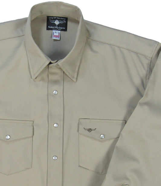 Flying R Ranchwear - Khaki Tan Solid - Long Sleeve - Snaps - Oversized Fit