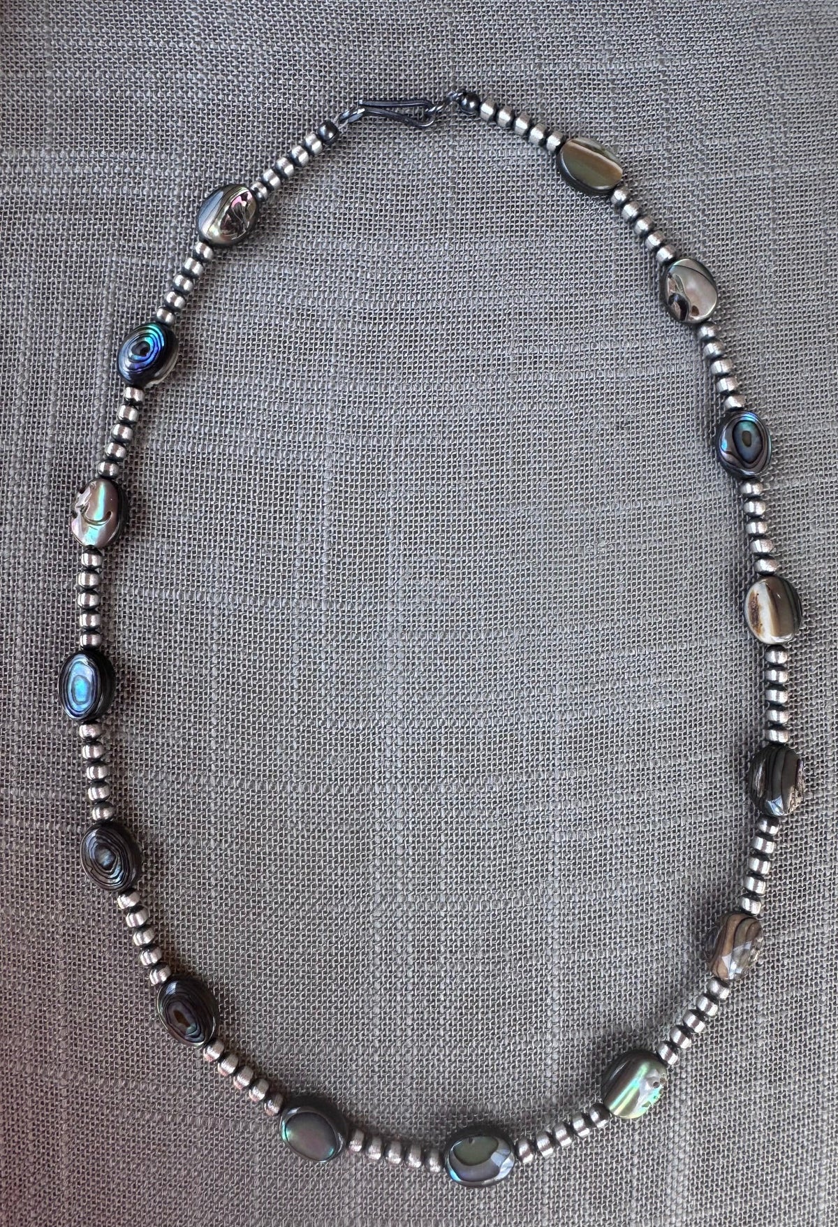 Handcrafted Abalone & Sterling Silver Pearl 3mm Beaded Necklace