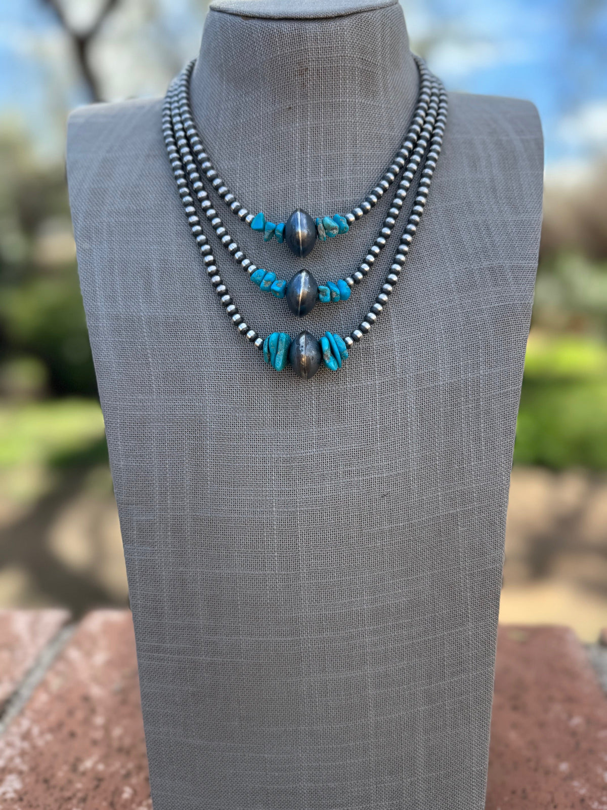Handcrafted Kingman Turquoise & Sterling Silver 5-14mm Beaded Necklace