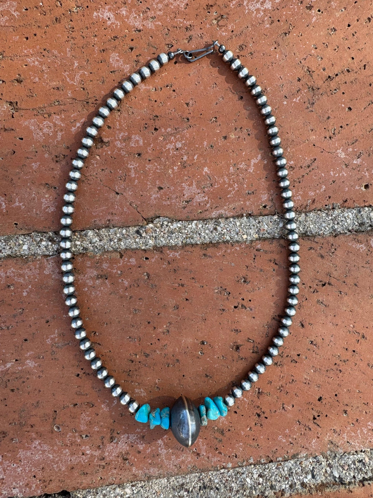 Handcrafted Kingman Turquoise & Sterling Silver 5-14mm Beaded Necklace