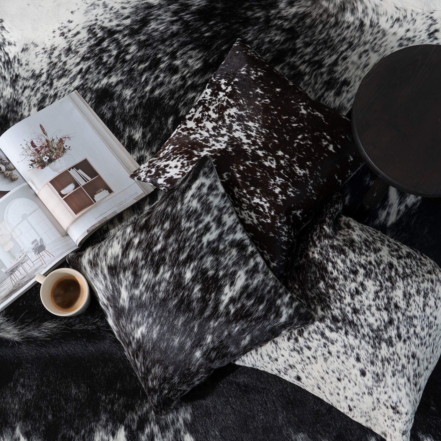 Black Salt and Pepper Cowhide Pillow