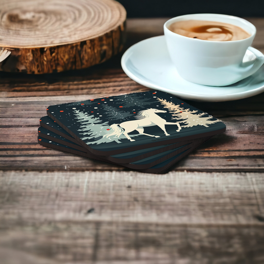 White Horse Holiday Christmas Coaster Set