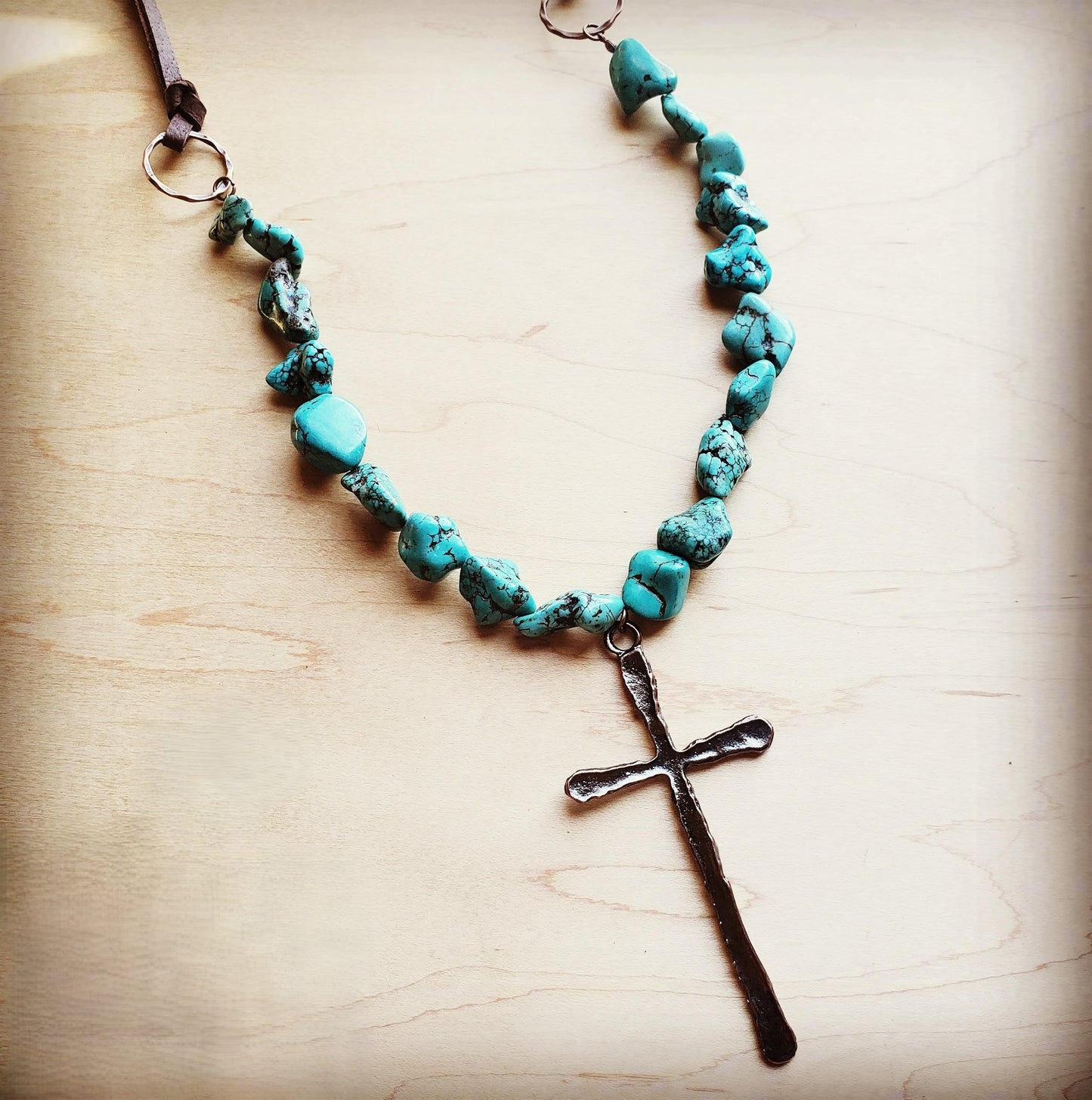 Western Blue Turquoise and Copper Cross Pendant Necklace 251p