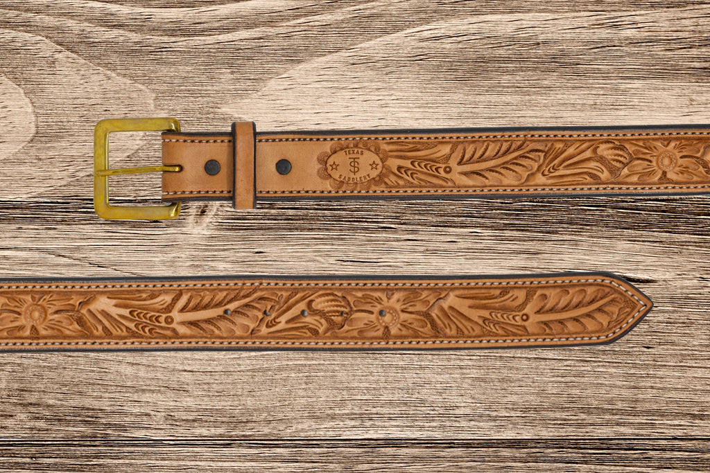 Saddle Tan Floral Belt