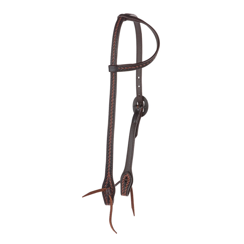 Heavy Oiled Rope Tooling Floral Bar Double Buckle Single Ear Headstall