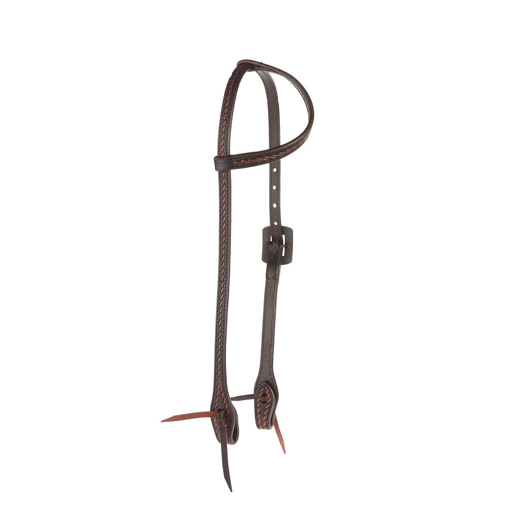 Heavy Oiled Rope Tooling Silver Scroll Copper Bar Double Buckle Single Ear Headstall