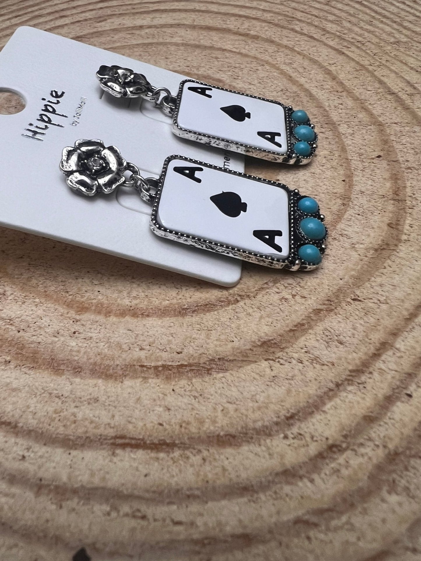 Ace of Spades and Faux Turquoise Earrings - 2 inch drop