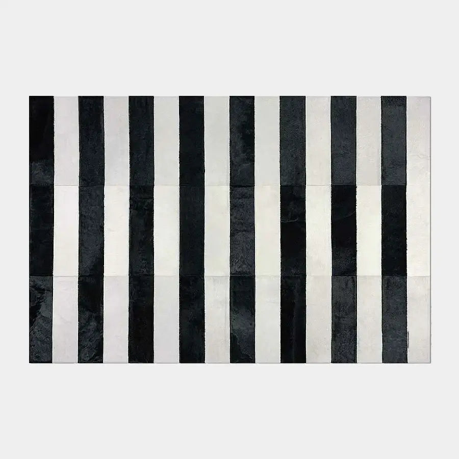 Black and White Line Patchwork Cowhide Rug
