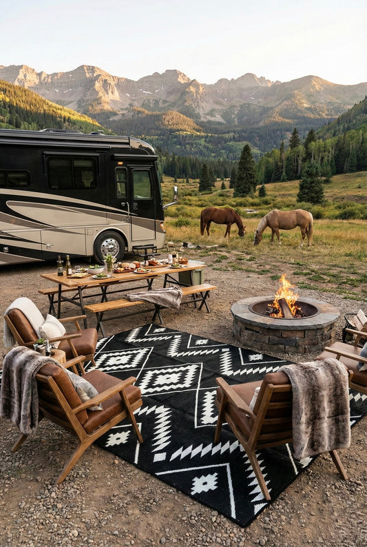 Black + Ivory - 6ft x 9ft - RANCH RUGS  -THE DAVIS -