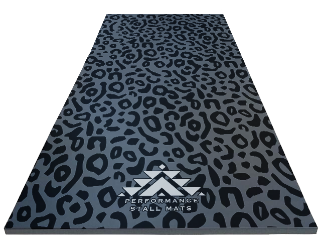 Portable Stall Mat Black on Grey Leopard Design-5x10