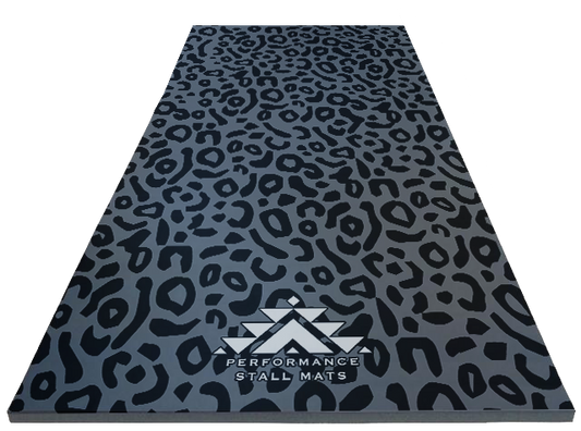 Portable Stall Mat Black on Grey Leopard Design-5x10