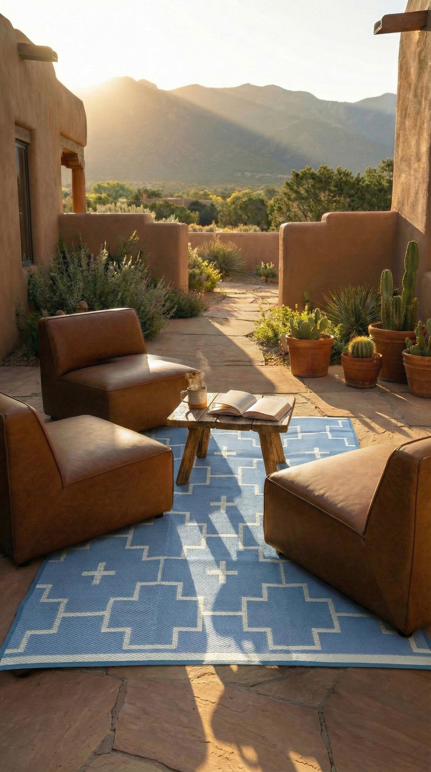 BLUE + IVORY - 6ft x 9ft - RANCH RUGS  -LAJITAS DESIGN-