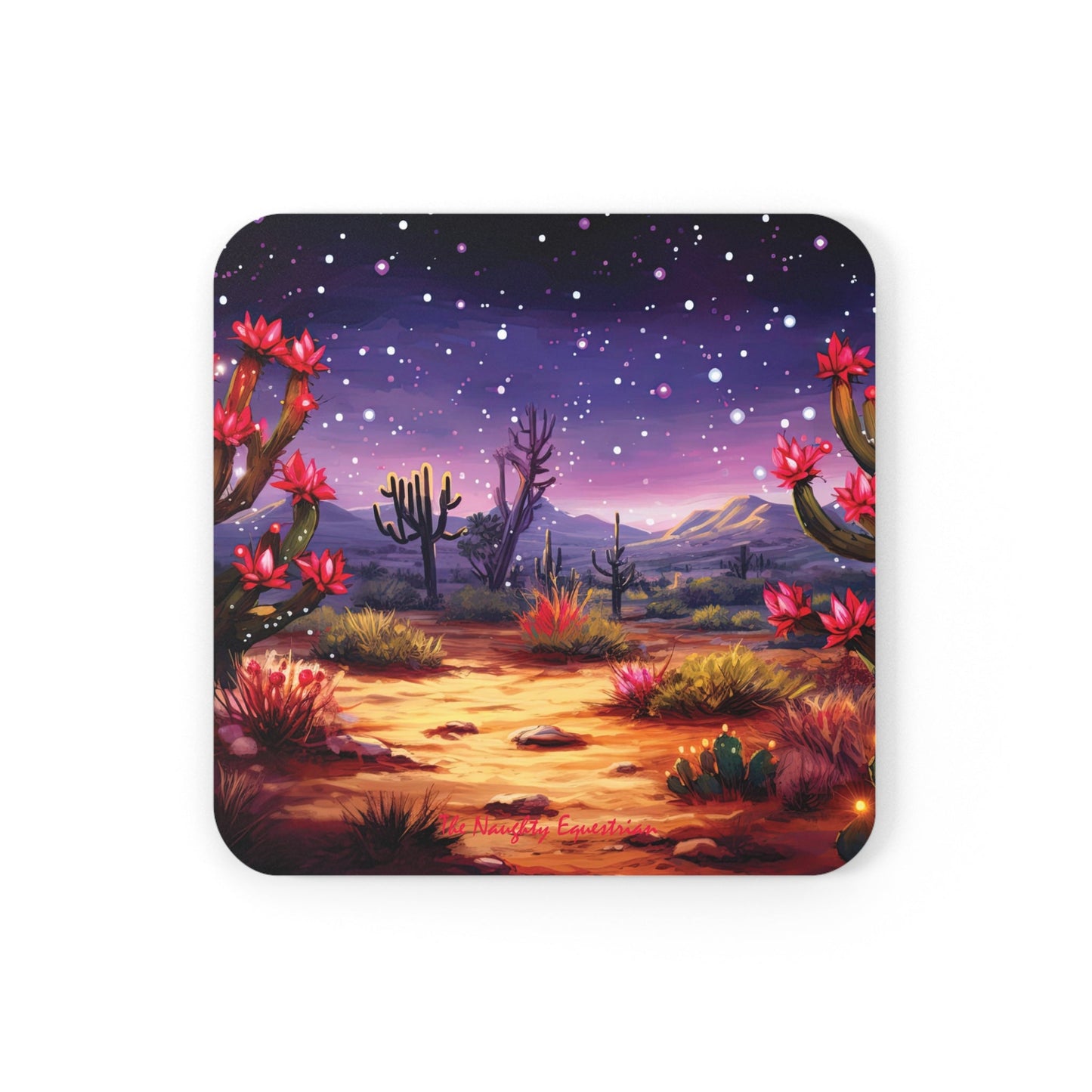 Purple Hues Oasis: Desert Cactus Twinkling Stars Coaster Set