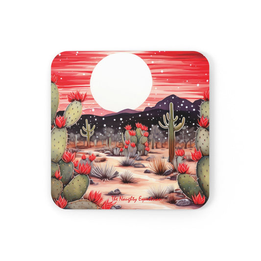 Sunset Blooms: Radiant Cactus Coaster Set