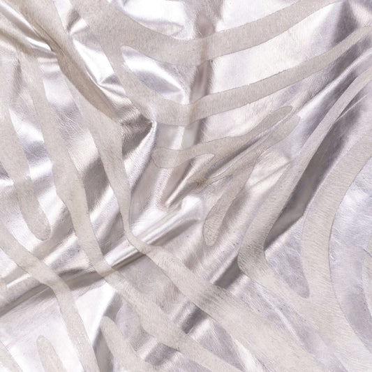 Zebra Silver Metallic On Off White Cowhide Rug