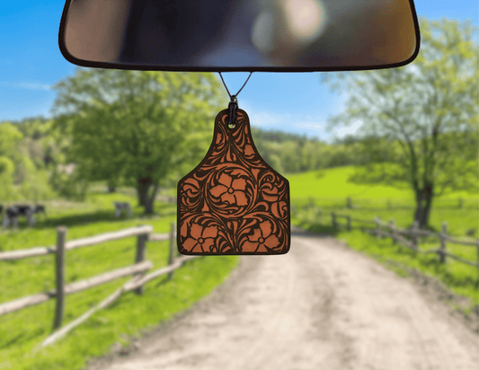 Ear Tag w/ Scroll Leather Car Freshener
