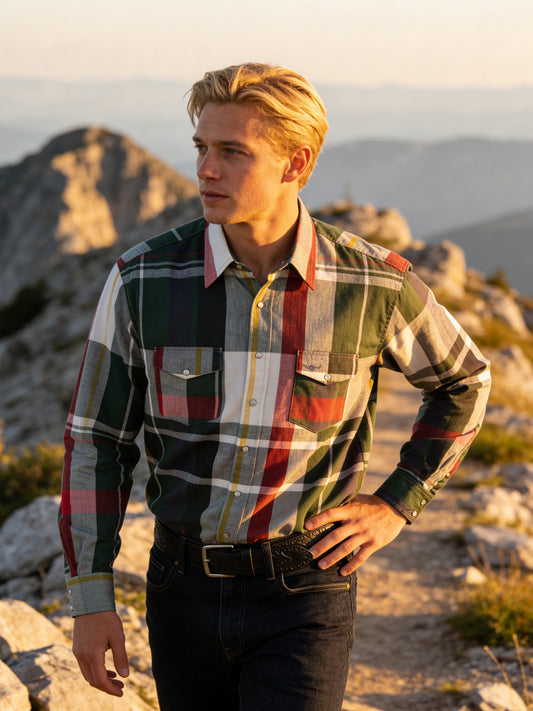 Flying R Ranchwear - Engineered Plaid Block - Long Sleeve - Snaps - Oversized Fit