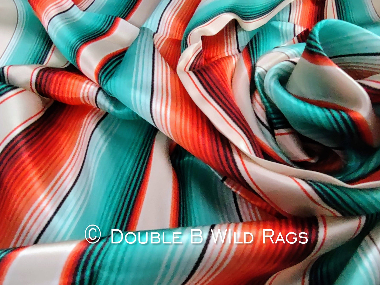 Wild Rag 100% SILK 806 Serape Coral Orange and Turquoise Cowboy Western Neck Scarf Bandanna by Double B Wild Rags