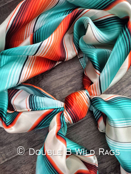 Wild Rag 100% SILK 806 Serape Coral Orange and Turquoise Cowboy Western Neck Scarf Bandanna by Double B Wild Rags