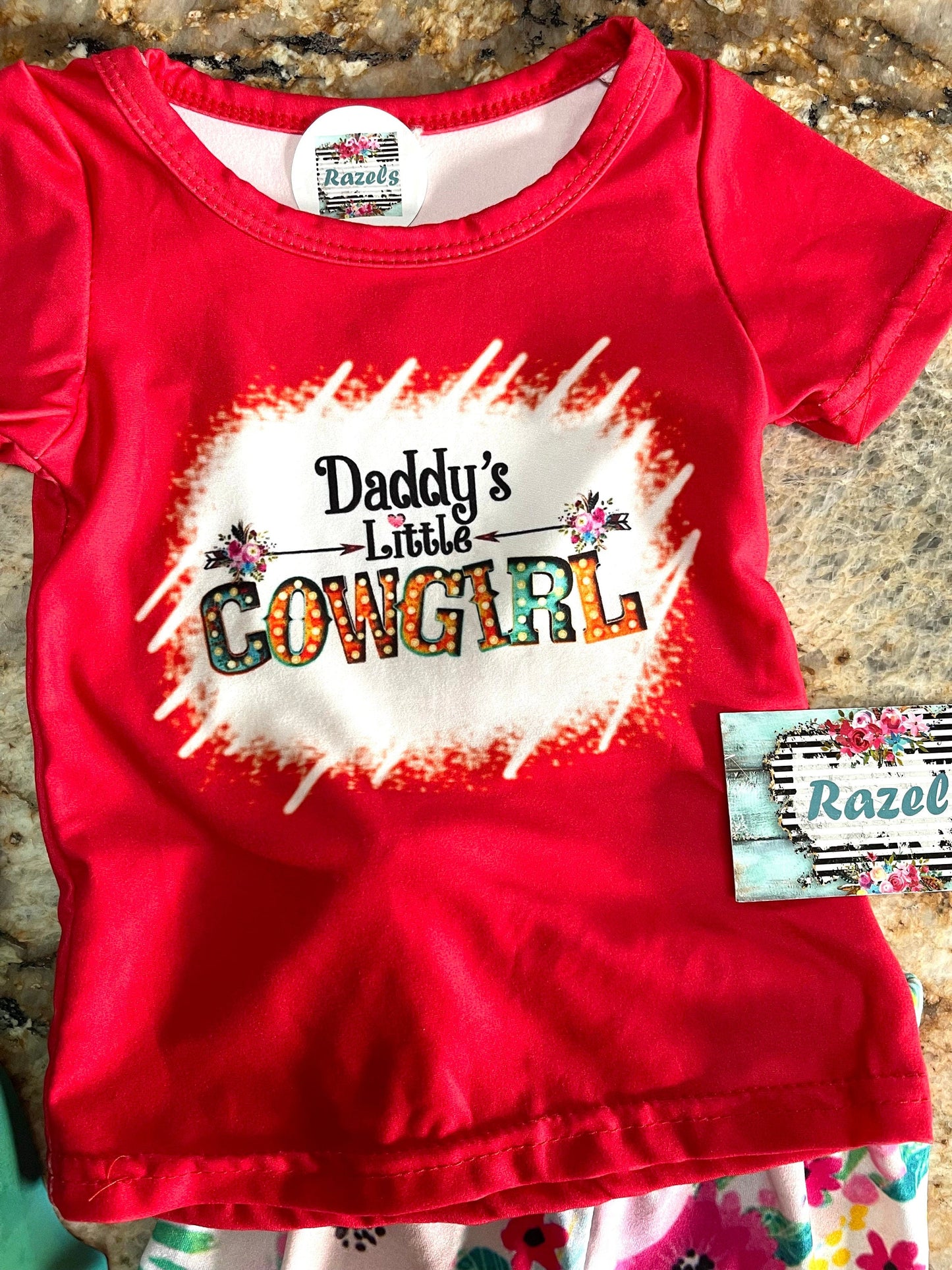 Daddy's Little Cowgirl Bell Bottom Outfit - Girls Western T-Shirt & Floral Bell Bottoms