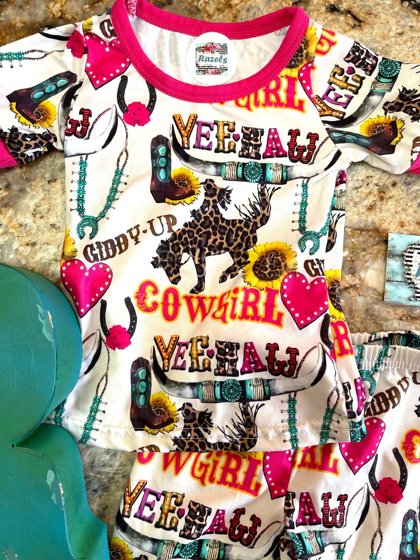 Cowgirl Pajamas / GIDDY UP Yeehaw Pajamas, Pink Hearts and Cowgirls