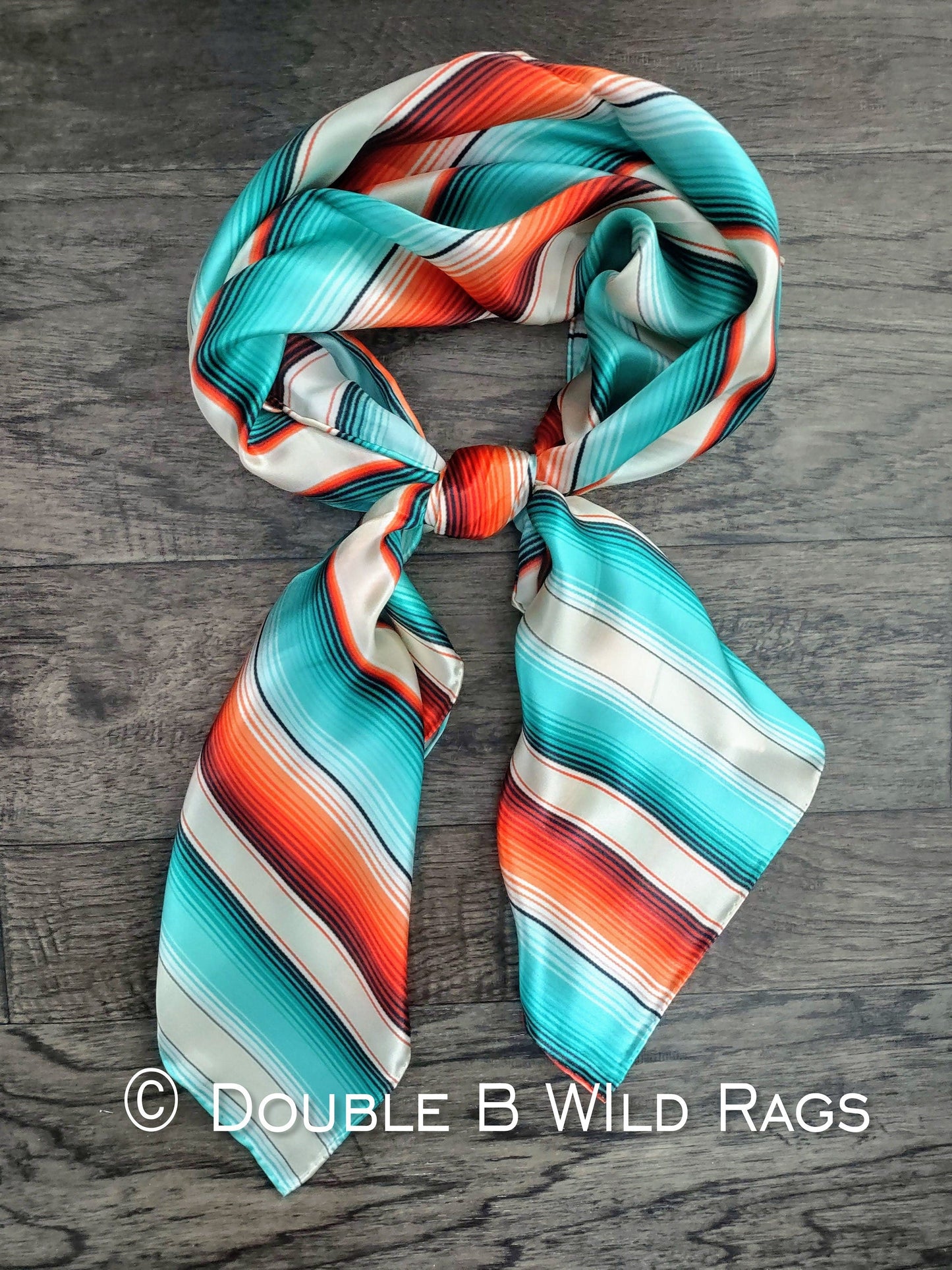 Wild Rag 100% SILK 806 Serape Coral Orange and Turquoise Cowboy Western Neck Scarf Bandanna by Double B Wild Rags