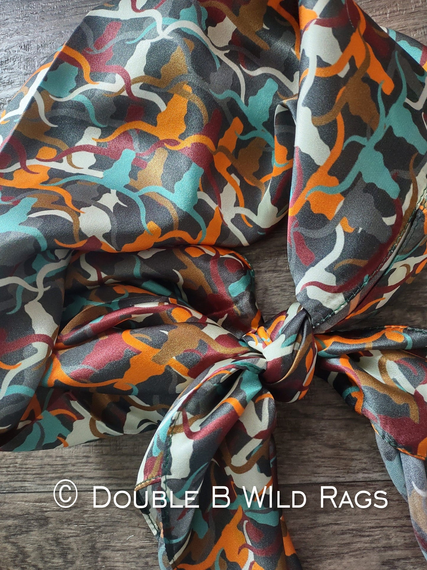 Wild Rag 100% SILK Southwest Longhorn Cattle Camo Cowboy Western Neck Scarf Bandanna by Double B Wild Rags